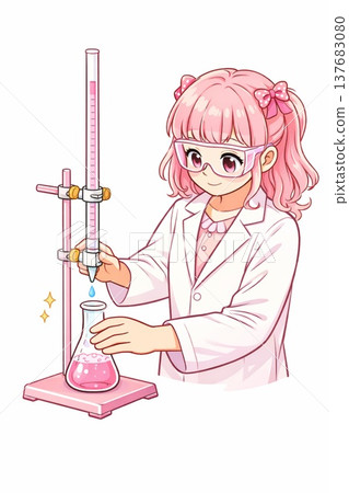 AI-generated cute girl doing a science experiment - Science education illustration material 137683080