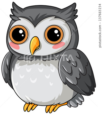 Cute Cartoon Owl Vector Illustration with Large Expressive Eyes 137683154