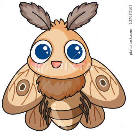 Cute Cartoon Moth Vector Illustration with Large Blue Eyes and Wings 137683165