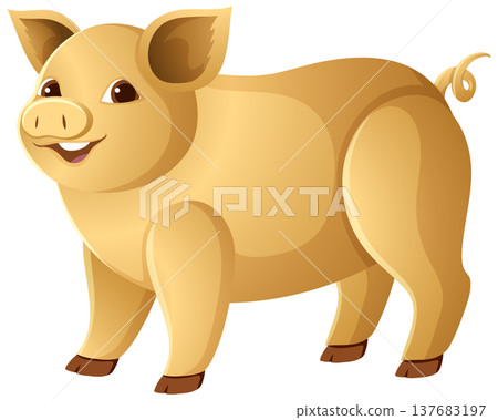 Cute Golden Pig Vector Illustration Representing the Chinese Zodiac Sign 137683197