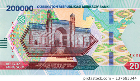 Uzbekistan official 200000 som banknote issued for national cash circulation by Ozbekiston Respublikasi 137683344