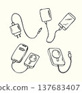 Hand drawn power bank and phone charger doodle icon set 137683407