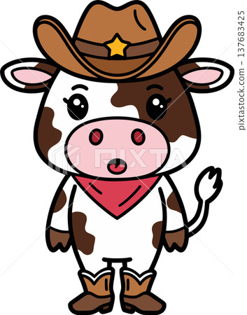 Cowboy Cow Cartoon Illustration Cowboy Cow Cartoon Illustration 137683425