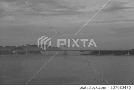 The Great Naruto Bridge as seen from Fukura, Awaji Island (monochrome) The Great Naruto Bridge as seen from Fukura, Awaji Island (monochrome) 137683470