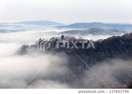 Winter sea of clouds and Bitchu Matsuyama Castle (castle in the sky) 25405 Winter sea of clouds and Bitchu Matsuyama Castle (castle in the sky) 25405 137683799