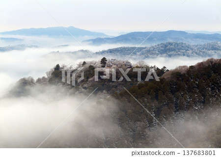 Winter sea of clouds and Bitchu Matsuyama Castle (castle in the sky) 25410 Winter sea of clouds and Bitchu Matsuyama Castle (castle in the sky) 25410 137683801