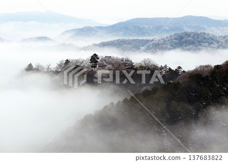 Winter sea of clouds and Bitchu Matsuyama Castle (castle in the sky) 25494 Winter sea of clouds and Bitchu Matsuyama Castle (castle in the sky) 25494 137683822