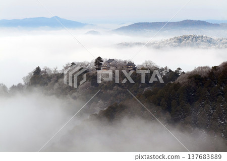 Winter sea of clouds and Bitchu Matsuyama Castle (castle in the sky) 25094 Winter sea of clouds and Bitchu Matsuyama Castle (castle in the sky) 25094 137683889