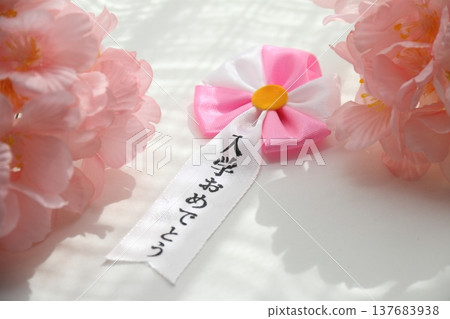 Cherry blossom petals and an image of an entrance ceremony 137683938