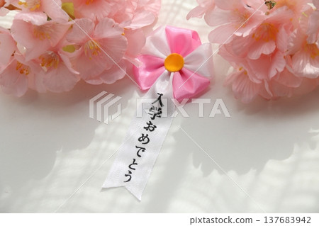 Cherry blossom petals and an image of an entrance ceremony Cherry blossom petals and an image of an entrance ceremony 137683942