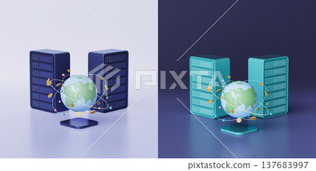 Global data illustration with server and orbiting cryptocurrency symbols around globe Global data illustration with server and orbiting cryptocurrency symbols around globe 137683997