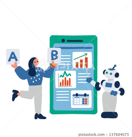 An illustration of a businesswoman utilizing AI (artificial intelligence). 137684073