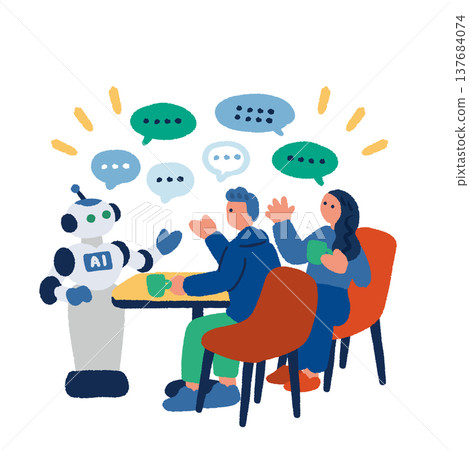 Illustrations of people conversing with AI (artificial intelligence) 137684074