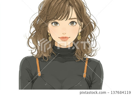 Miyu系列：一位身穿黑色上衣的年輕女子，上半身，以白色為背景的插圖。 137684119