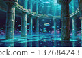 Game background: Entrance hall of the underwater palace where mermaids live. 137684243