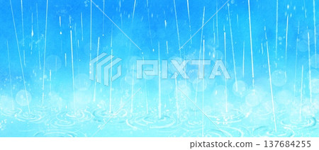 A watercolor illustration depicting a beautiful landscape of rain and ripples on the water's surface, with sparkling light creating a fantastical scene. A watercolor illustration depicting a beautiful landscape of rain and ripples on the water's surface, with sparkling light creating a fantastical scene. 137684255