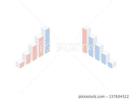 等距長條圖設計,其中最長的長條採用不同的顏色(紅色和藍色)。 等距長條圖設計,其中最長的長條採用不同的顏色(紅色和藍色)。 137684322