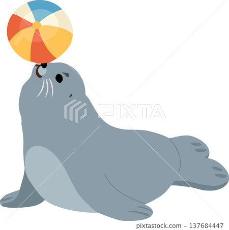 seal balancing beach ball cute cartoon animal 137684447