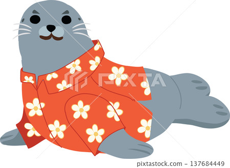 cartoon seal in tropical shirt adorable marine mammal artwork 137684449