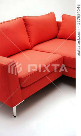 Red couch with white cushions 137684548