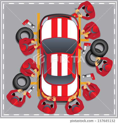Maintenance of a racing car. View from above. Vector illustration. Maintenance of a racing car. View from above. Vector illustration. 137685132