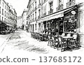 Sketch of an old European cafe terrace 137685172