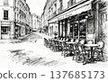 Sketch of an old European cafe terrace 137685173