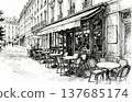 Sketch of an old European cafe terrace 137685174