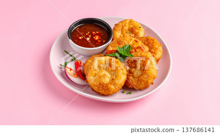 Takoyaki Style Snack Balls with Dipping Sauce Takoyaki Style Snack Balls with Dipping Sauce 137686141
