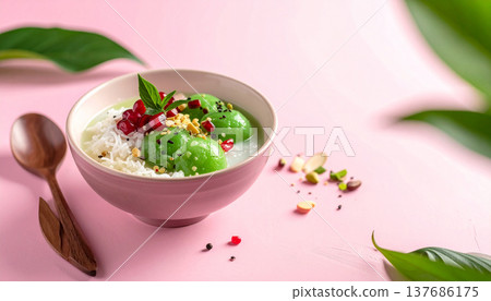 Fresh Vegetable Soup Bowl on Pastel Background Fresh Vegetable Soup Bowl on Pastel Background 137686175