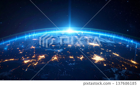 Global Network Earth View from Space at Night 137686185