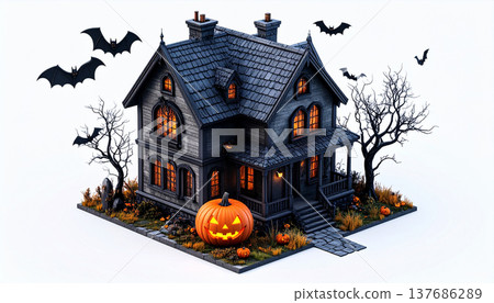 Halloween Haunted House Illustration 137686289
