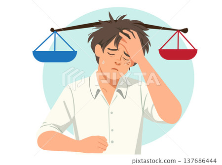 Stressed Businessman Struggling with Work-Life Balance Scales 137686444