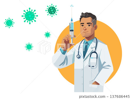 Professional Male Doctor Holding Medical Syringe for Vaccination 137686445