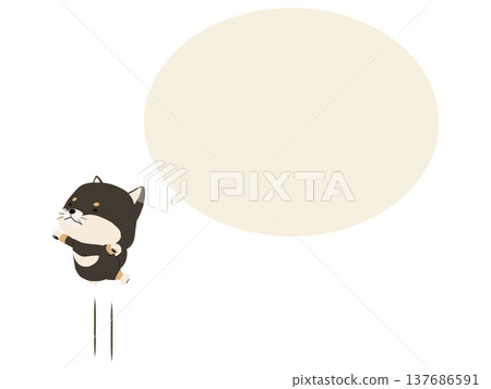 一隻黑色的柴犬在跳躍。 (附對話框) 一隻黑色的柴犬在跳躍。 (附對話框) 137686591