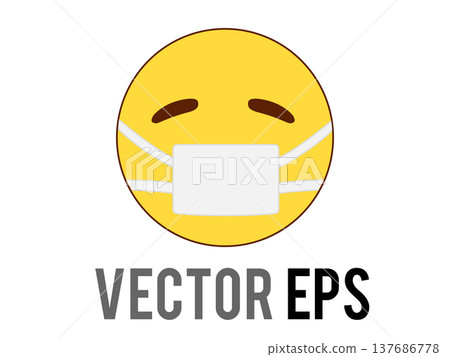 Sad emoji flat icon wearing a protective face mask, conveying illness or caution Sad emoji flat icon wearing a protective face mask, conveying illness or caution 137686778