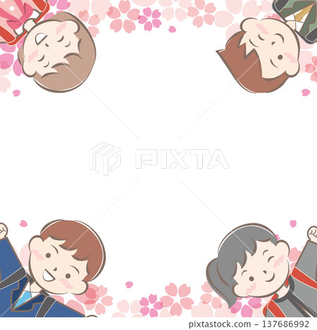 Elementary school student with backpack and cherry blossom frame; entrance ceremony Elementary school student with backpack and cherry blossom frame; entrance ceremony 137686992