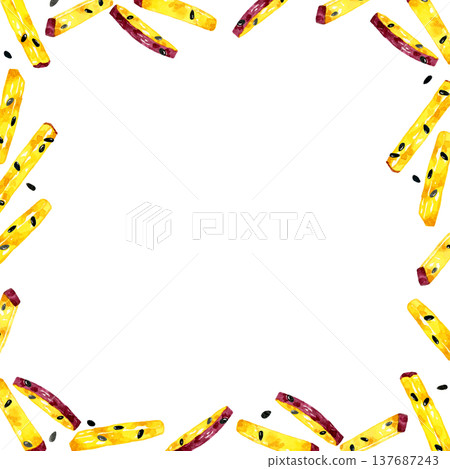 Stick-shaped candied sweet potato frame - hand-drawn watercolor illustration background material 137687243