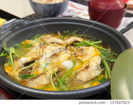 Conger eel Yanagawa hot pot: A Japanese hot pot dish. Conger eel Yanagawa hot pot: A Japanese hot pot dish. 137687625