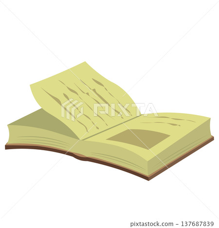 An illustration of a thick, old book opened. 137687839