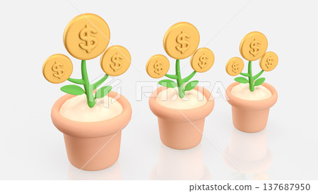 Money Tree Growth Concept With Dollar Coin Plants In Pots 3d render. Money Tree Growth Concept With Dollar Coin Plants In Pots 3d render. 137687950