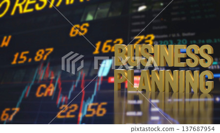 Golden Business Planning Concept With Stock Market Financial Data Background 3d render. 137687954