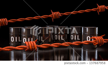 Oil Barrels With Global Energy Market Trading Data Background 3d render. 137687958