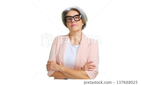 Mature woman wearing glasses presenting professional confidence Mature woman wearing glasses presenting professional confidence 137688025