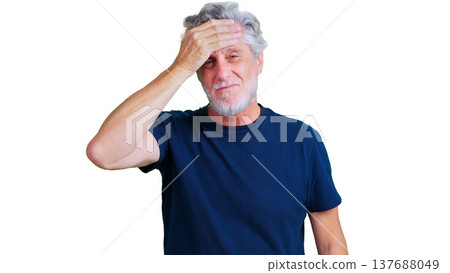 Senior man experiencing headache and discomfort 137688049