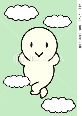 Legs crossed, hands on head, lying on back, looking at the sky, feeling good, simple figure, green background 137688116