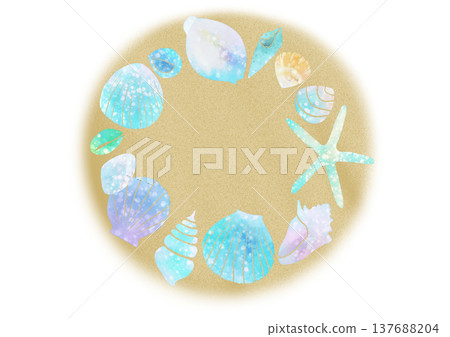 水彩畫描繪了貝殼和沙子 水彩畫描繪了貝殼和沙子 137688204