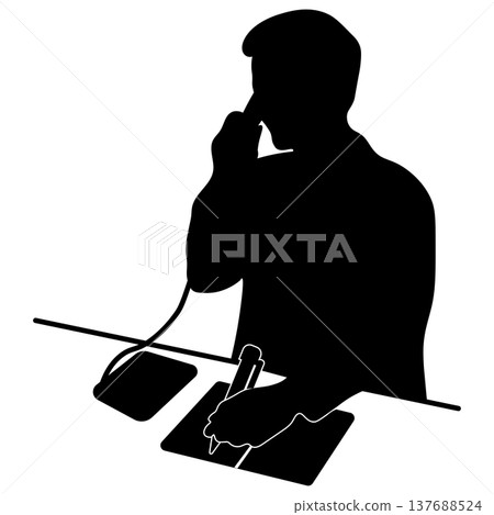 Silhouette illustration of a businessman answering the phone. 137688524