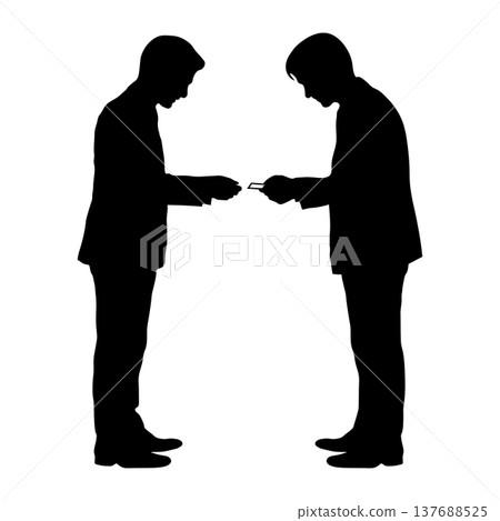 Silhouette illustration of businessmen exchanging business cards 137688525