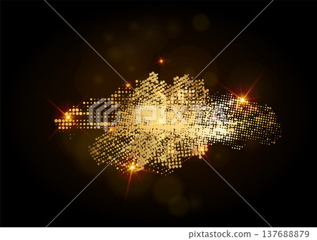 Gold grunge halftone spot. Golden dotted brushstroke bg Gold grunge halftone spot. Golden dotted brushstroke bg 137688879